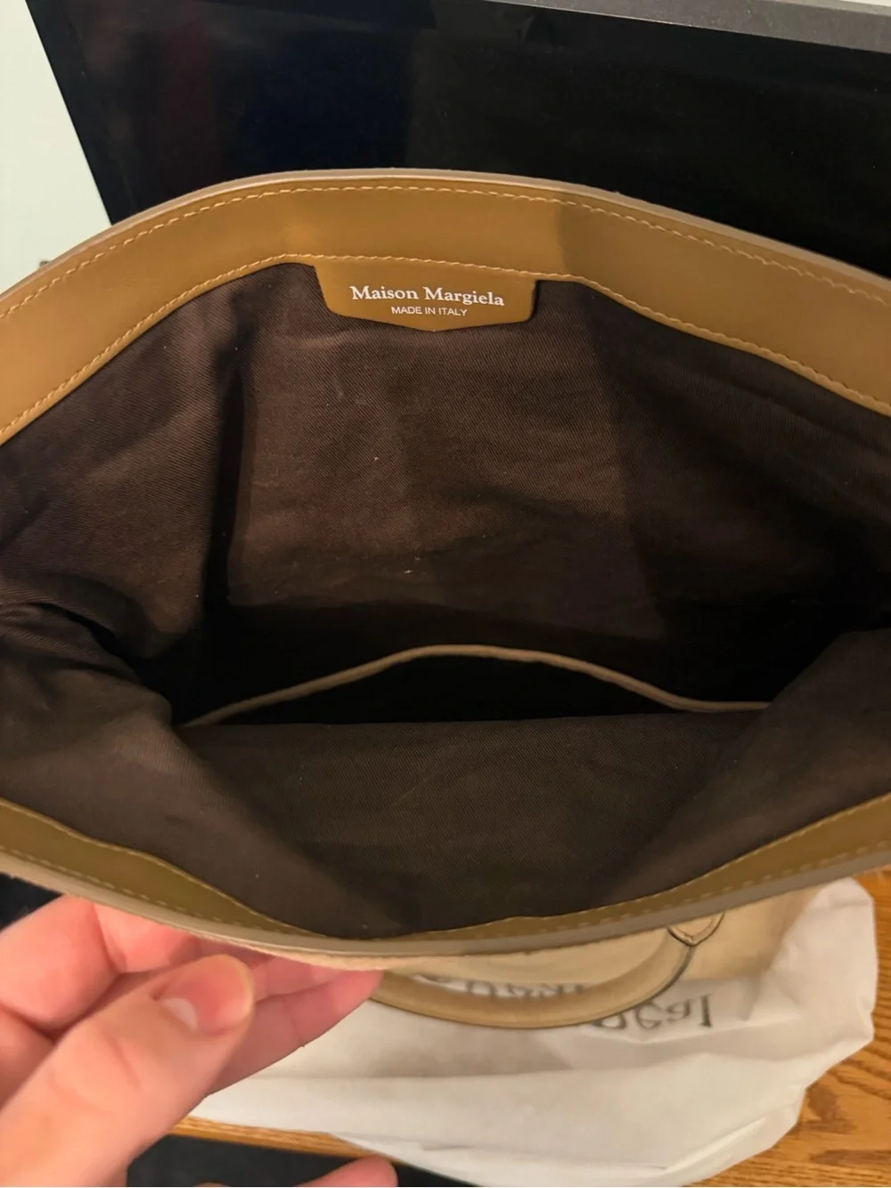 Maison Martin Margiela Beige Suede Fold-Over Messenger Bag